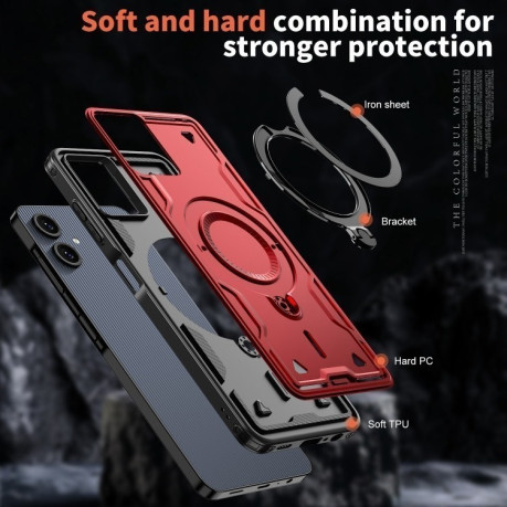 Противоударный чехол MagSafe Holder Armor PC Hybrid для Samsung Galaxy A06 4G - красный