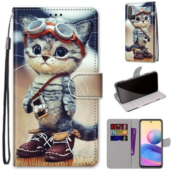 Чохол-книжка Coloured Drawing на Xiaomi Poco M3 Pro/Redmi Note 10 5G/10T/11 SE - Leather Shoes Cat