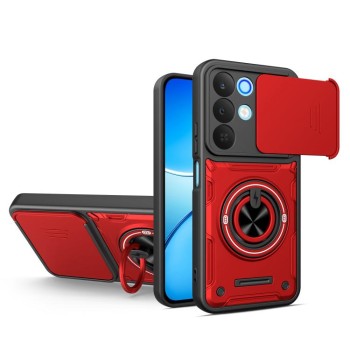 Протиударний чохол зі шторкою камери Sliding Camshield та кільцем-підставкою на Realme 15x India / C85 5G — червоний