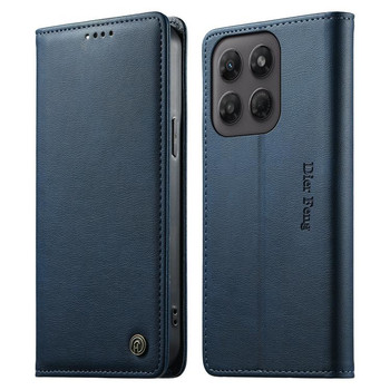 Чохол-книжка Dierfeng Metal Snap Magnetic RFID Vegan Leather на Motorola Edge 70 Pro 5G — синій
