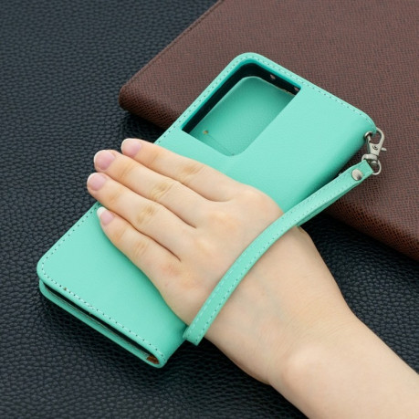 Чехол-книжка Litchi Texture Pure Color на Samsung Galaxy S21 Ultra - зеленый