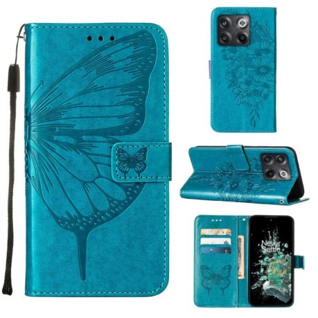 Чехол-книжка Embossed Butterfly для OnePlus 10T 5G/Ace Pro - синий