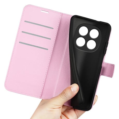 Чехол-книжка с фактурой Litchi и магнитным хлястиком на Xiaomi Redmi Note 15 4G / 5G /Poco M8164mm — розовый