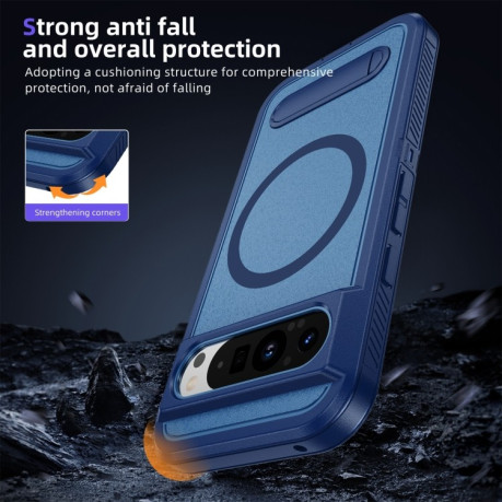 Противоударный чехол Guard MagSafe Holder Matte PC Hybrid для Google Pixel 9 Pro - синий