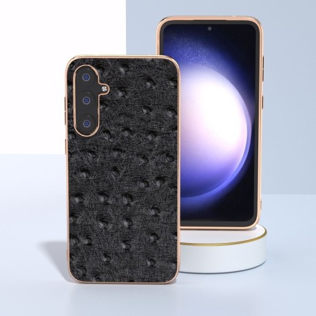 Кожаный чехол ABEEL Genuine Leather Ostrich Texture для Samsung Galaxy S23 FE 5G - черный