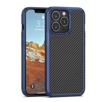 Противоударный чехол Pioneer Carbon Fiber для iPhone 13 Pro - синий