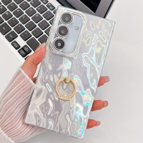 Противоударный чехол Plating Glitter Texture Ring Holder для Samsung Galaxy A36 5G - White Wrinkles
