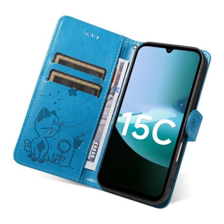 Чехол-книжка Cat Embossing Pattern на Xiaomi Redmi 15C 5G / 4G EU 173mm - синий