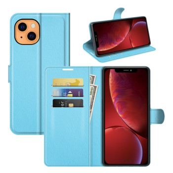 Чохол-книжка з фактурою Litchi та магнітним хлястиком на iPhone 14/13 - синій
