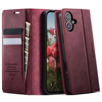 Чехол-книжка CaseMe 033 с фактурой Calf и защитой от сканирования RFID для iPhone 17 — красный