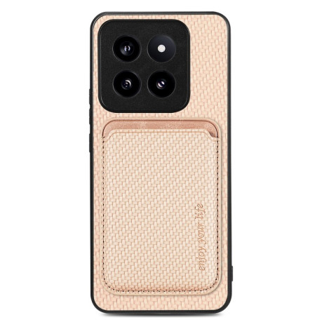 Чехол Carbon Fiber Leather Card Magnetic на Xiaomi 14 Pro - хаки