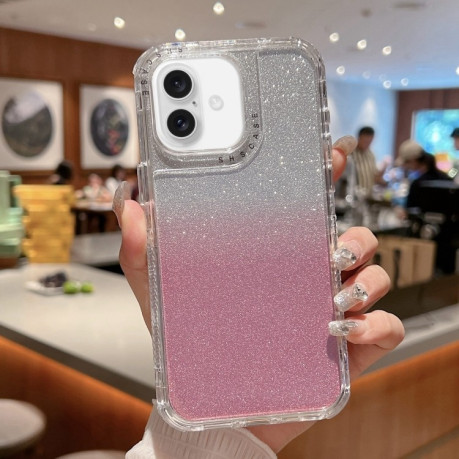 Протиударний чохол TPU + PC + Glitter Paper Full Coverage для iPhone 16 - рожевий