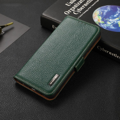 Кожаный чехол-книжка KHAZNEH Genuine Leather RFID для Xiaomi Redmi Note 12 Pro 4G/11 Pro Global(4G/5G)/11E Pro  - зеленый