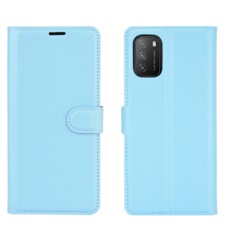Чехол-книжка Litchi Texture на Xiaomi Poco M3 - голубой