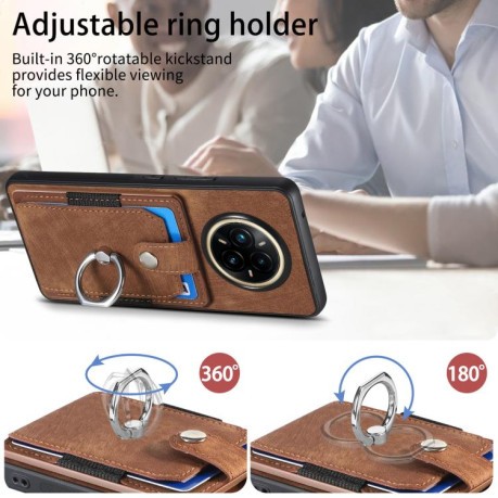 Чохол Retro Skin-feel Ring Card Wallet для Realme 14 Pro+ - коричневий