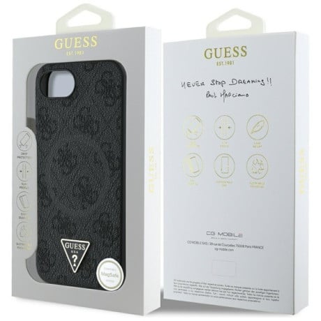 Оригинальный чехол Guess 4G Ring Triangle Logo MagSafe для iPhone 16e - black