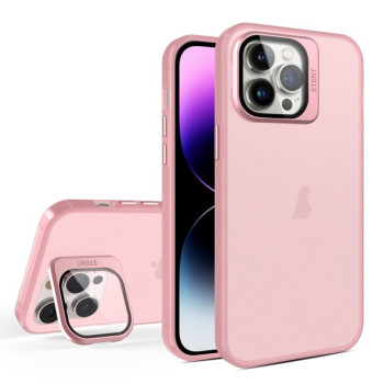 Противоударный чехол Skin Feel Lens Holder Translucent для iPhone 15 Pro Max - розовый