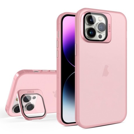 Противоударный чехол Skin Feel Lens Holder Translucent для iPhone 15 Pro Max - розовый