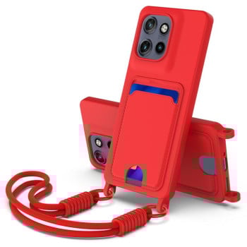 Силиконовый чехол Integrated Card Bag Solid Color Liquid Silicone на Motorola Edge 50 Neo / 60 Neo — красный