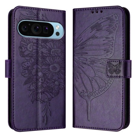 Чохол-книжка Embossed Butterfly для Google Pixel 9 Pro XL - фіолетовий
