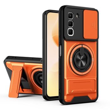 Противоударный чехол Lens Sliding Window Multifunctional Magnetic Shockproof со шторкой камеры на Infinix Hot 70 4G — оранжевый