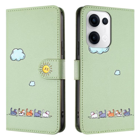 Чохол-книжка Cartoon Cats Leather для OPPO Reno13 5G Global - зелений