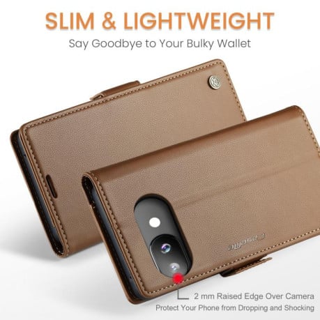 Чохол-книжка CaseMe 023 Butterfly Buckle Litchi Texture RFID Anti-theft Leather для Google Pixel 9a - коричневий