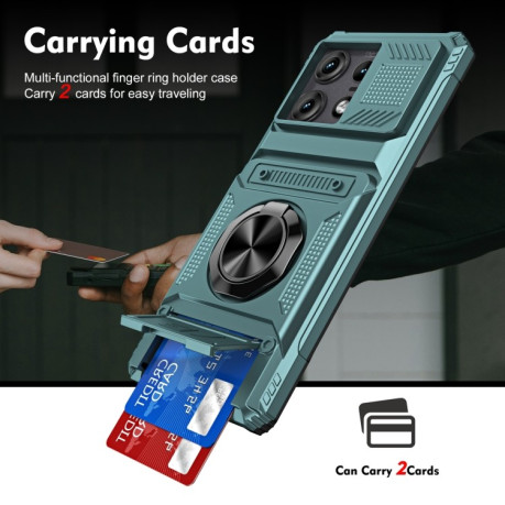 Противоударный чехол Shockproof Card Slot Phone Case with Metal Ring Holder для Motorola Edge 50 Pro - зеленый