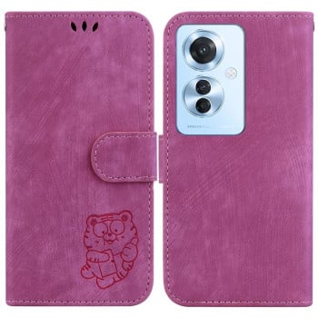 Чохол-книжка Little Tiger Embossed Leather для OPPO Reno11 F Global - пурпурно-червоний