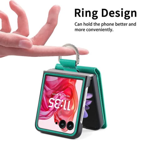 Противоударний чехол Litchi Texture Leather Ring Wallet на Motorola Razr 60 Ultra - зелений