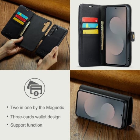 Чохол-книжка DG.MING з фактурою Crazy Horse на Samsung Galaxy S25 FE 5G - чорний