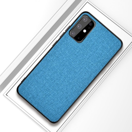 Противоударный чехол Cloth Texture на Samsung Galaxy S20 Plus - голубой
