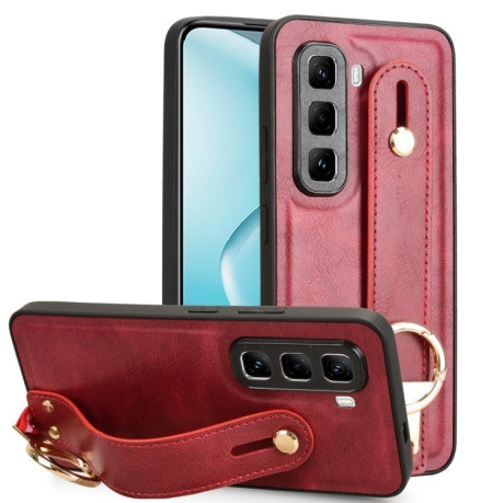 Противоударный чехол Wristband Leather Back для Infinix Hot 50 Pro 4G - красный