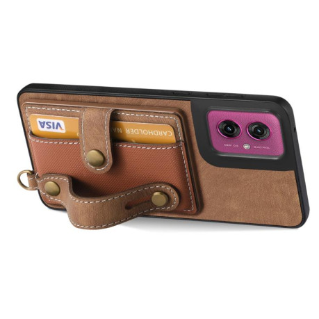 Протиударний чохол Retro Cross Wristband Wallet Leather для Motorola Moto G55 - коричневий