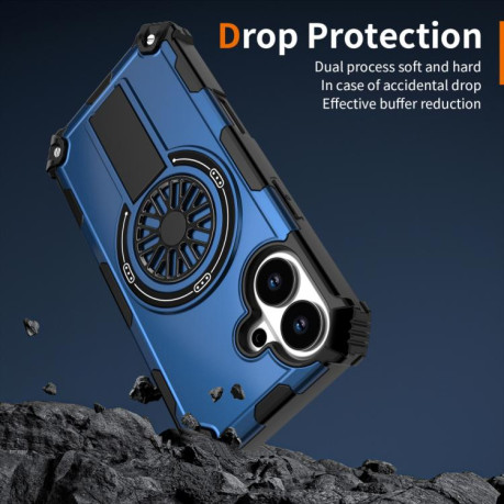 Противоударный чехол Shockproof Kickstand Metallic Shaft MagSafe на iPhone 17 - синий