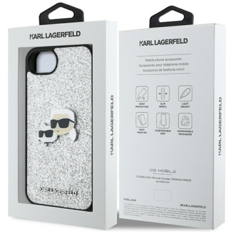 Оригинальный чехол Karl Lagerfeld Fixed Glitter Ikonik Metal Pin для iPhone 16e - black