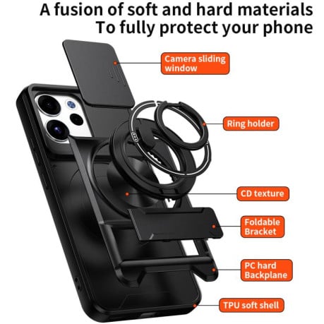 Протиударний чохол Lens Sliding Window Multifunctional Magnetic Shockproof зі шторкою камери для OPPO Reno15 F 5G Global — королівський синій