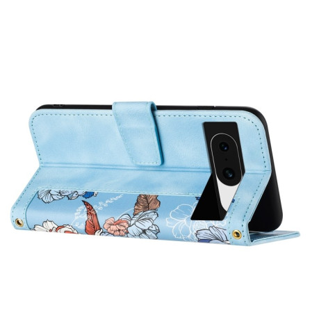 Чехол-книжка Floral Pattern Leather для Google Pixel 8a - голубой