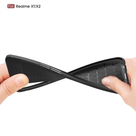 Противоударный чехол Litchi Texture на  Realme XT/X2 -черный