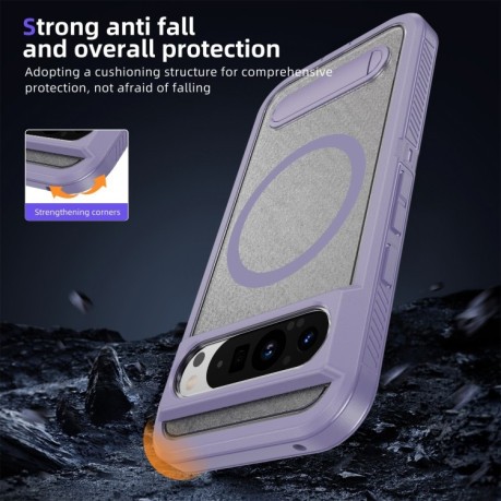 Противоударный чехол Guard MagSafe Holder Matte PC Hybrid для Google Pixel 9 Pro - Purple Transparent