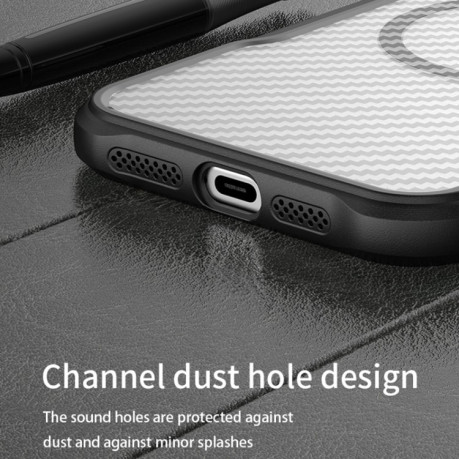 Ударозахисний чохол Carbon Fiber Texture MagSafe Translucent на iPhone 16 - синій