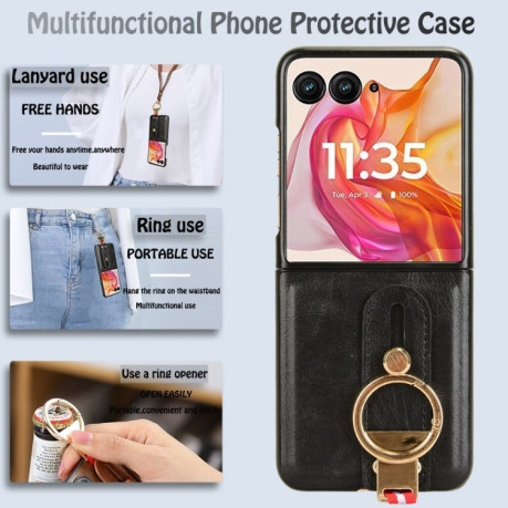 Противоударный чехол Wristband Leather Back для Motorola Razr 50 Ultra - черный