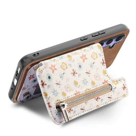Противоударный чехол Retro Painted Zipper Wallet для OPPO Reno13 F 5G - коричневый