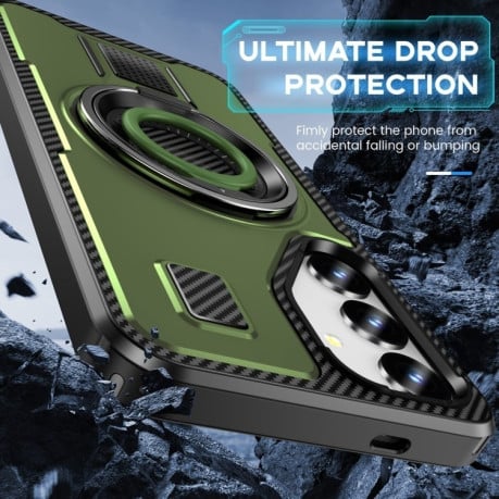 Протиударний чохол Ring Holder Carbon Fiber PC Hybrid TPU  для Samsung Galaxy S25+ 5G - зелений
