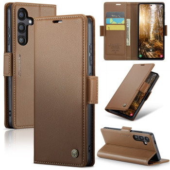 Чохол-книжка CaseMe 023 Butterfly Buckle Litchi Texture RFID Anti-theft Leather для Samsung Galaxy S24 FE 5G - коричневий
