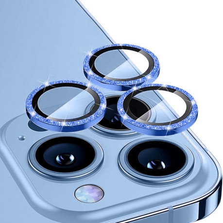 Защитное стекло на камеру для ENKAY Hat-Prince Glitter Rear Lens Aluminium для iPhone 15 Pro / 15 Pro Max - синее