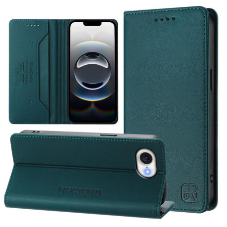 Чехол-книжка RC01 Dual-Folded Magnetic Suction RFID Leather на iPhone 16e - зеленый