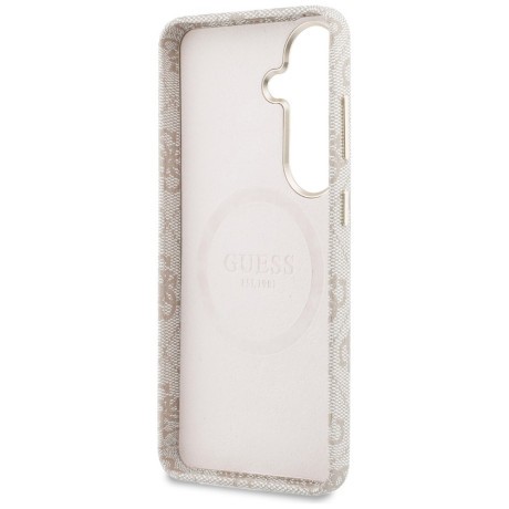 Оригінальний чохол Guess 4G Rhinestone Round Logo з MagSafe для Samsung Galaxy S26 — рожевий