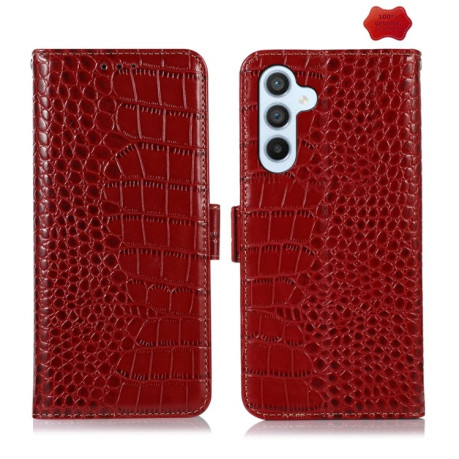 Шкіряний чохол-книжка Crocodile Top Layer для Samsung Galaxy A55 5G - червоний