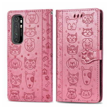 Чехол-книжка Cute Cat and Dog Embossed на Xiaomi Mi Note 10 Lite - розовый